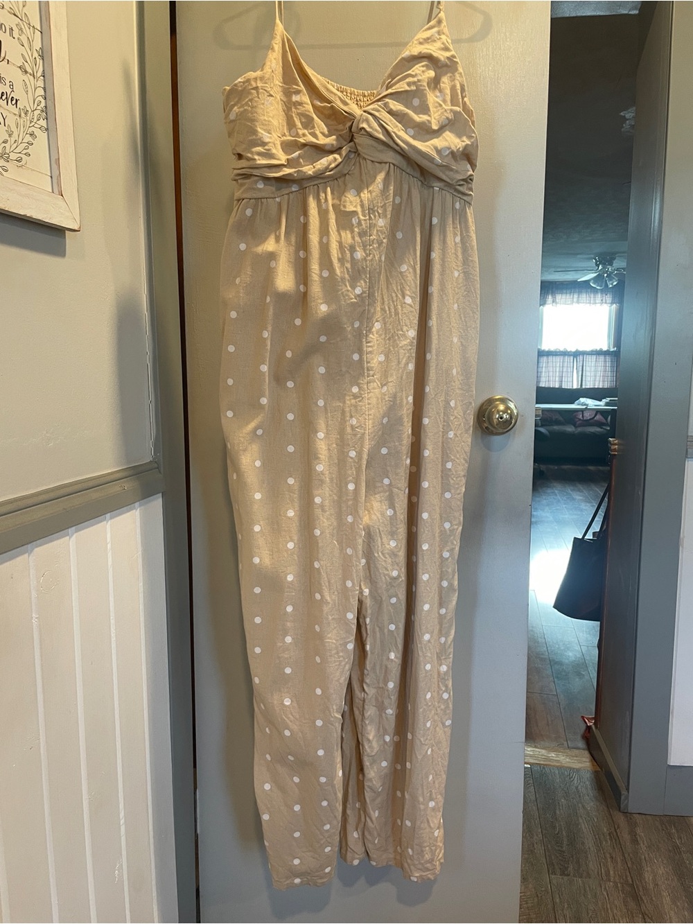 Old Navy Beige Polka Dot Twist-Front Spaghetti Strap Jumpsuit size XL